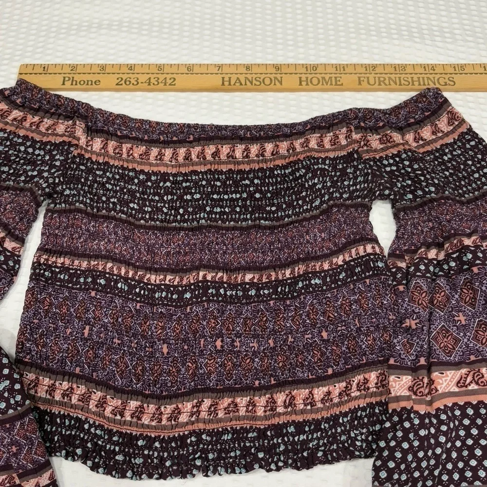 Charlotte Russe Smocked Boho Gypsy Womens Crop Top Bell Sleeves Purples sz Small